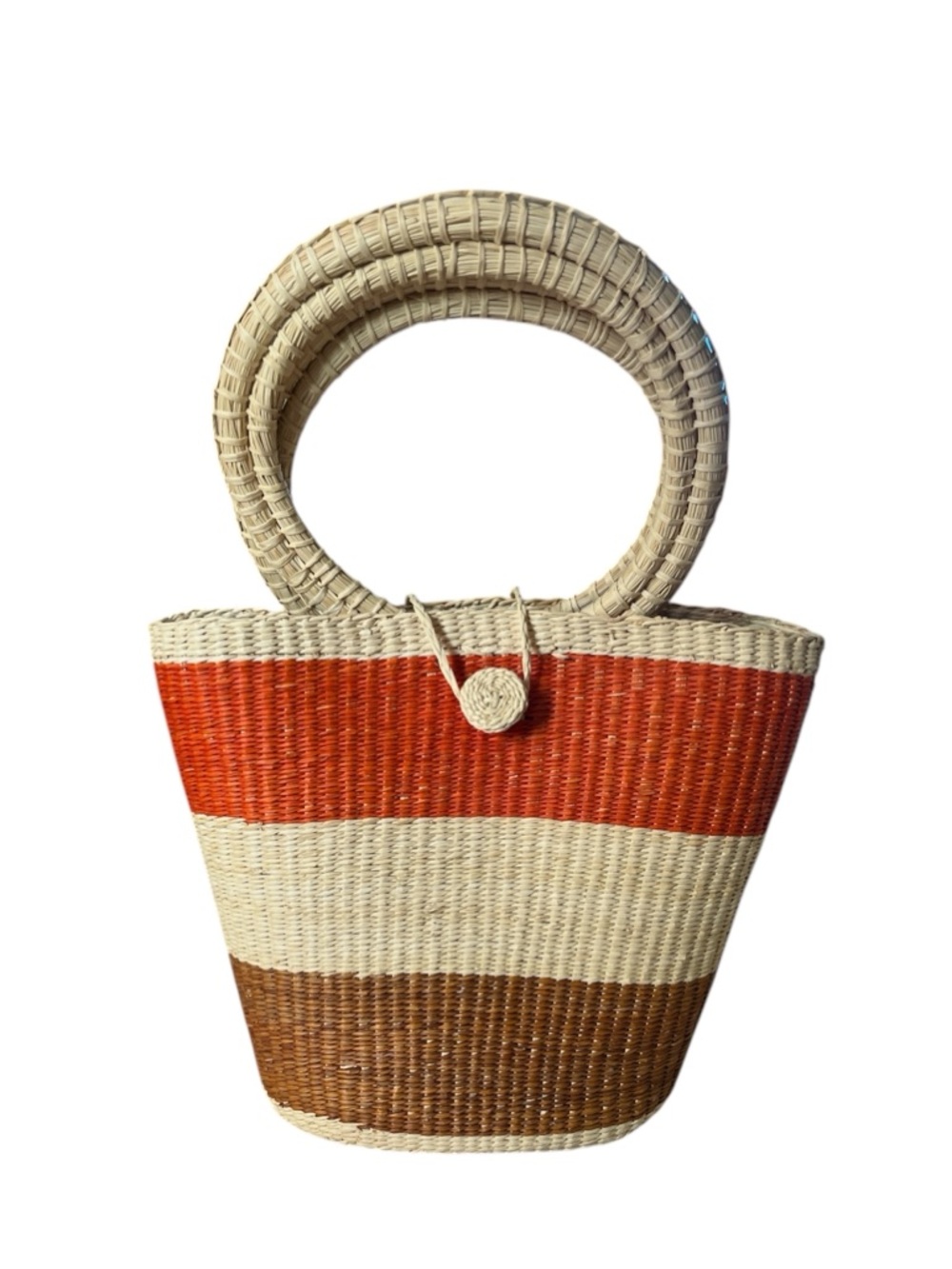 Handwoven Striped Circle-Handle Tote Bag